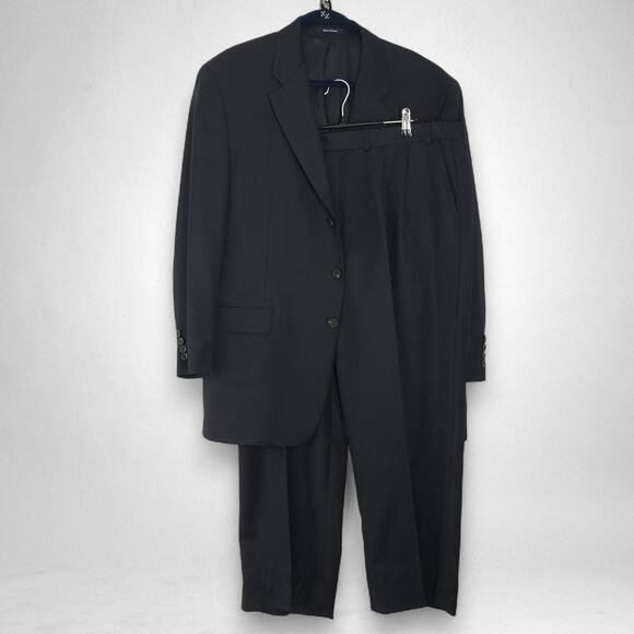 Vintage Ralph Lauren Chaps Suit Men 46 Reg 40x27 Navy Tonal Stripe Wool Cashmere - Picture 1 of 16